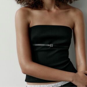 Zara Black Buckle Strapless Bandeau Top